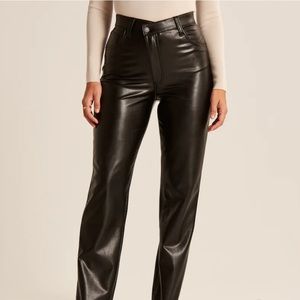 Abercrombie Curve Love Criss-Cross Waistband Vegan Leather 90’s Straight Pants